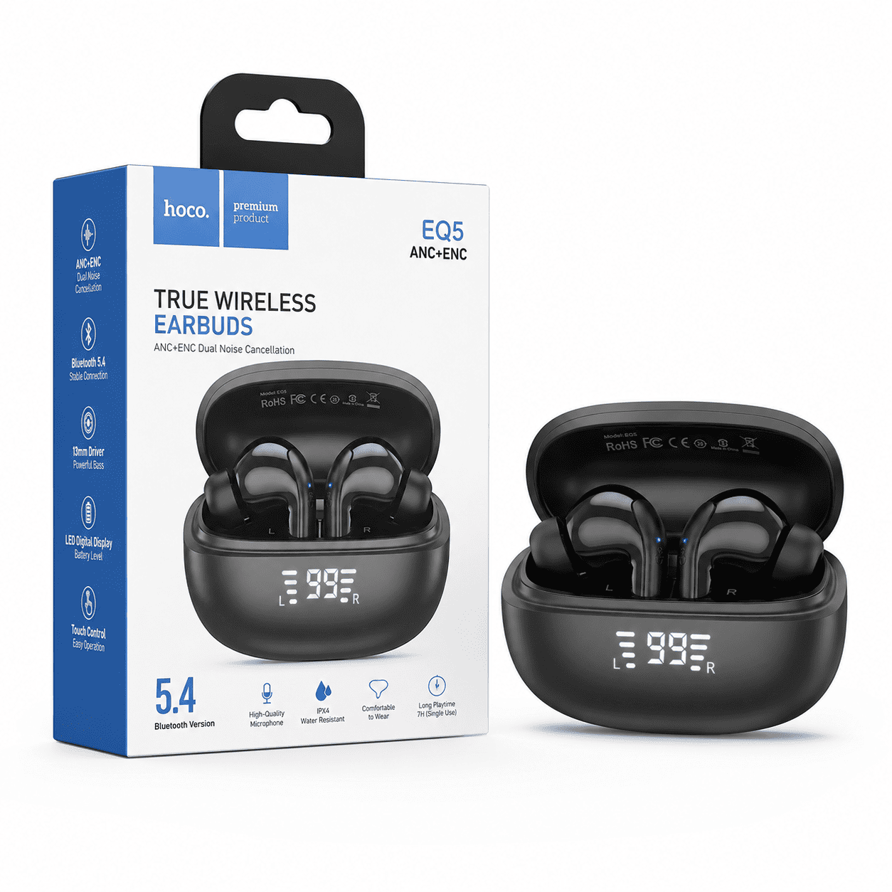 Hoco EQ5 ANC+ENC True Wireless Earbuds – Premium Sound with Active Noise Cancellation