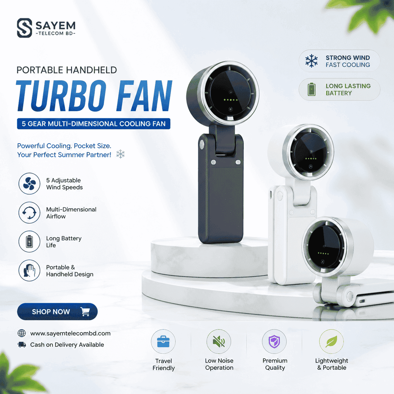 Portable Handheld Turbo Fan – 5 Gear Multi-Dimensional Cooling Fan